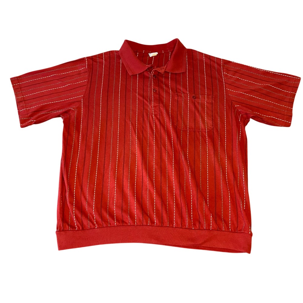 Haband Casual Joe Red Pinstripe Polo Shirt Banded Hem Mens XL Y2K Grandpa-Wear
